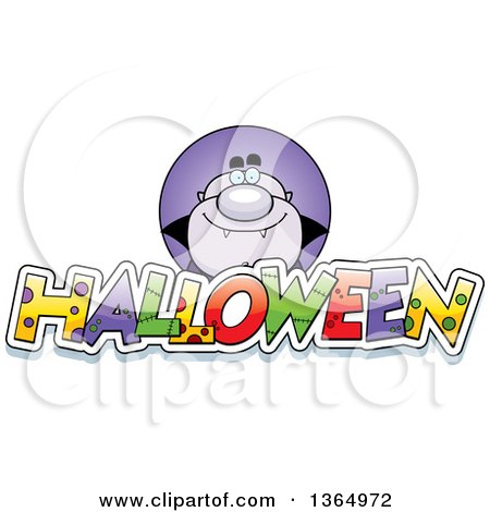 Clipart of a Purple Vampire over Halloween Text - Royalty Free Vector Illustration by Cory Thoman