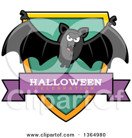 Clipart of a Halloween Vampire Bat Halloween Celebration Shield - Royalty Free Vector Illustration by Cory Thoman