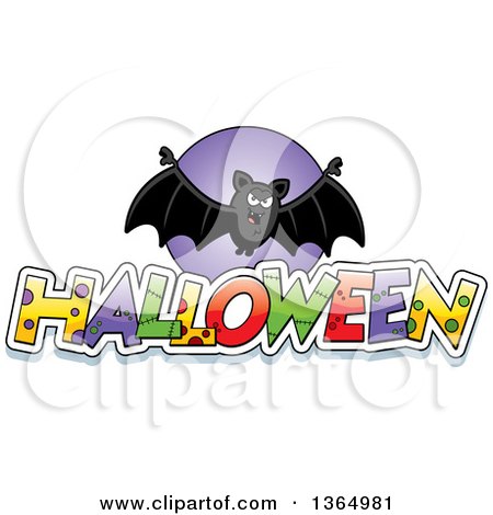 Clipart of a Vampire Bat over Halloween Text - Royalty Free Vector Illustration by Cory Thoman