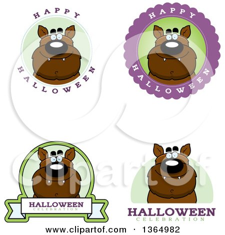Clipart of Halloween Werewolf Badges - Royalty Free Vector Illustration by Cory Thoman