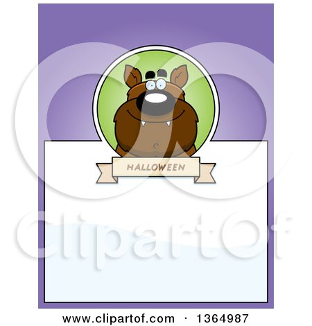 Clipart of a Halloween Werewolf Page Design with Text Space on Purple - Royalty Free Vector Illustration by Cory Thoman