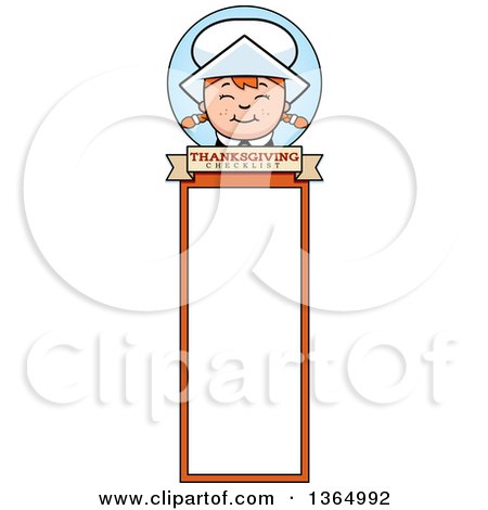 Clipart of a Happy Thanksgiving Pilgrim Girl Bookmark - Royalty Free Vector Illustration by Cory Thoman