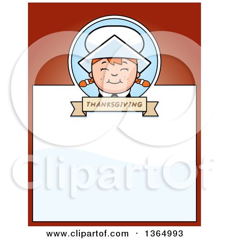 Clipart of a Happy Thanksgiving Pilgrim Girl Page Design with Text Space on Red - Royalty Free Vector Illustration by Cory Thoman