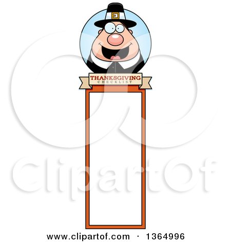 Clipart of a Chubby Thanksgiving Pilgrim Man Bookmark - Royalty Free Vector Illustration by Cory Thoman