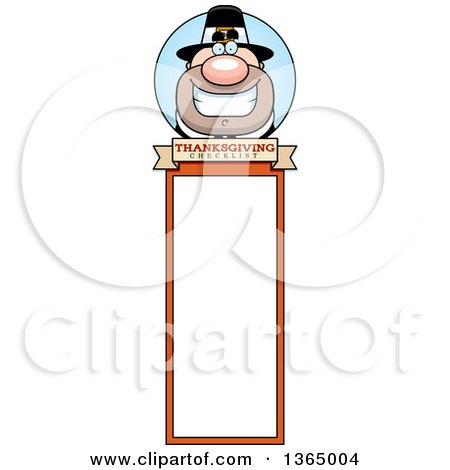 Clipart of a Grinning Male Thanksgiving Pilgrim Bookmark - Royalty Free Vector Illustration by Cory Thoman