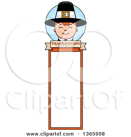 Clipart of a Happy Thanksgiving Pilgrim Boy Bookmark - Royalty Free Vector Illustration by Cory Thoman