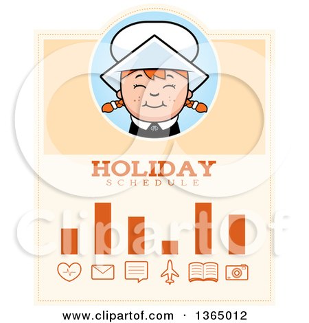 Clipart of a Happy Thanksgiving Pilgrim Girl Holiday Schedule Design - Royalty Free Vector Illustration by Cory Thoman