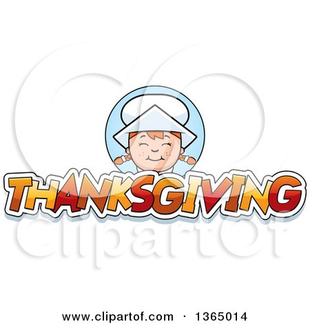 Clipart of a Happy Pilgrim Girl over Thanksgiving Text - Royalty Free Vector Illustration by Cory Thoman