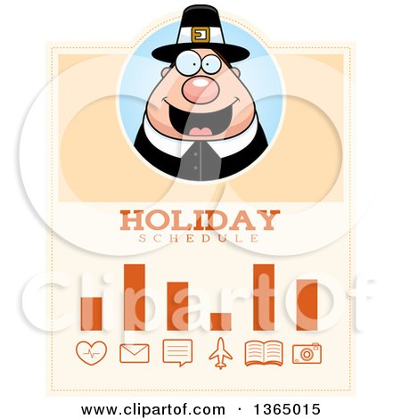 Clipart of a Chubby Thanksgiving Pilgrim Man Holiday Schedule Design - Royalty Free Vector Illustration by Cory Thoman