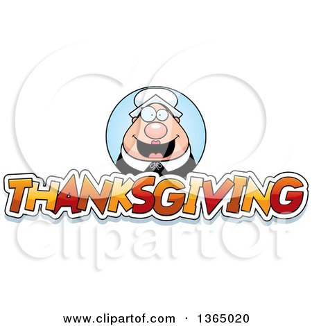 Clipart of a Chubby Pilgrim Woman over Thanksgiving Text - Royalty Free Vector Illustration by Cory Thoman