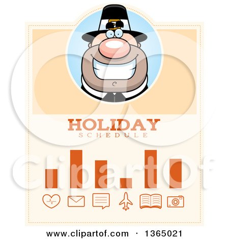 Clipart of a Grinning Male Thanksgiving Pilgrim Holiday Schedule Design - Royalty Free Vector Illustration by Cory Thoman