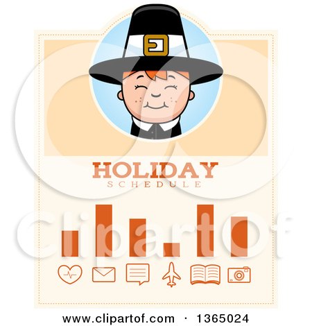 Clipart of a Happy Thanksgiving Pilgrim Boy Holiday Schedule Design - Royalty Free Vector Illustration by Cory Thoman