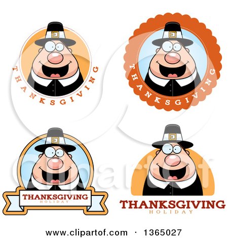 Clipart of Chubby Thanksgiving Pilgrim Man Badges - Royalty Free Vector Illustration by Cory Thoman