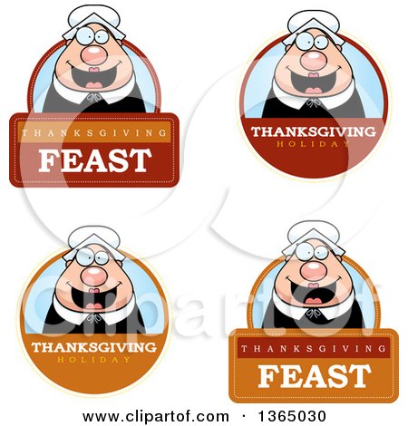 Clipart of Chubby Thanksgiving Pilgrim Woman Badges - Royalty Free Vector Illustration by Cory Thoman