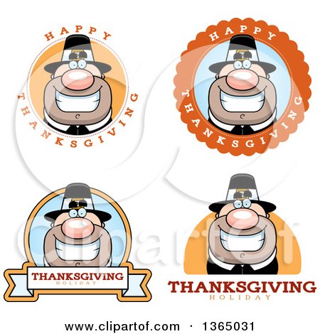 Clipart of Grinning Male Thanksgiving Pilgrim Badges - Royalty Free Vector Illustration by Cory Thoman