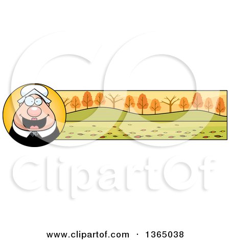 Clipart of a Chubby Thanksgiving Pilgrim Woman Banner or Border - Royalty Free Vector Illustration by Cory Thoman