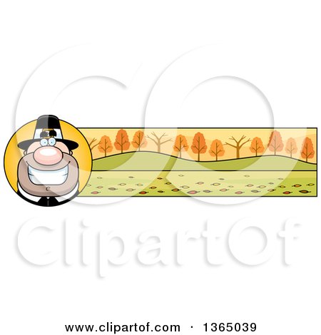 Clipart of a Grinning Male Thanksgiving Pilgrim Banner or Border - Royalty Free Vector Illustration by Cory Thoman