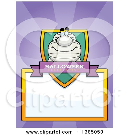 Clipart of a Halloween Mummy Shield over a Blank Sign and Rays - Royalty Free Vector Illustration by Cory Thoman