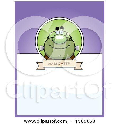 Clipart of a Halloween Frankenstein Page Design with Text Space on Purple - Royalty Free Vector Illustration by Cory Thoman