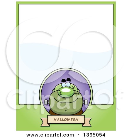 Clipart of a Halloween Frankenstein Page Design with Text Space on Green - Royalty Free Vector Illustration by Cory Thoman