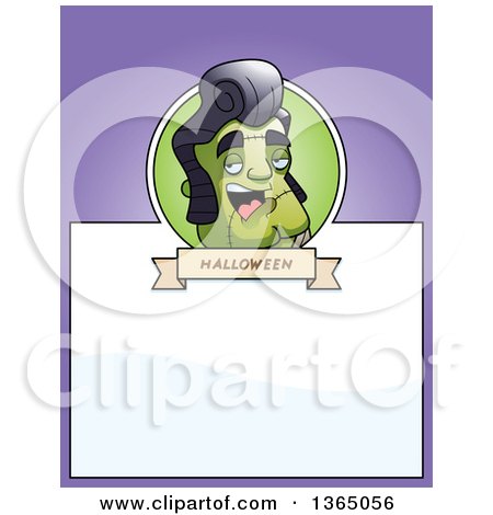 Clipart of a Halloween Frankenstein Singer Page Design with Text Space on Purple - Royalty Free Vector Illustration by Cory Thoman