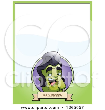 Clipart of a Halloween Frankenstein Singer Page Design with Text Space on Green - Royalty Free Vector Illustration by Cory Thoman