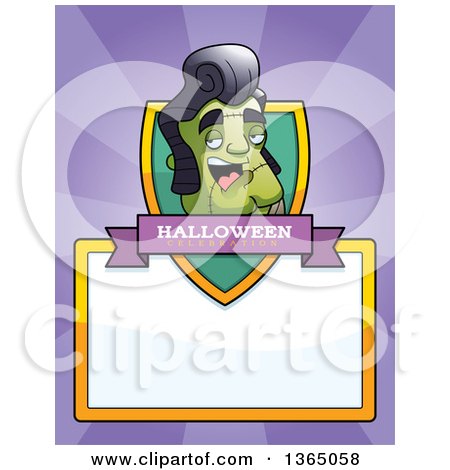 Clipart of a Halloween Frankenstein Singer Shield over a Blank Sign and Rays - Royalty Free Vector Illustration by Cory Thoman