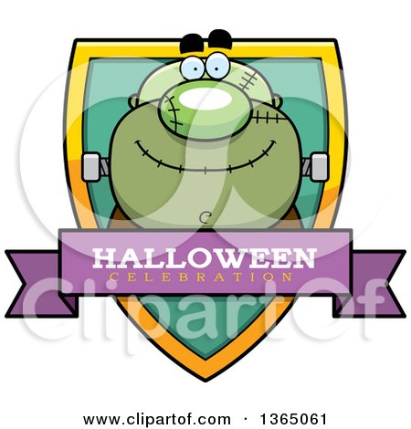 Clipart of a Halloween Frankenstein Halloween Celebration Shield - Royalty Free Vector Illustration by Cory Thoman