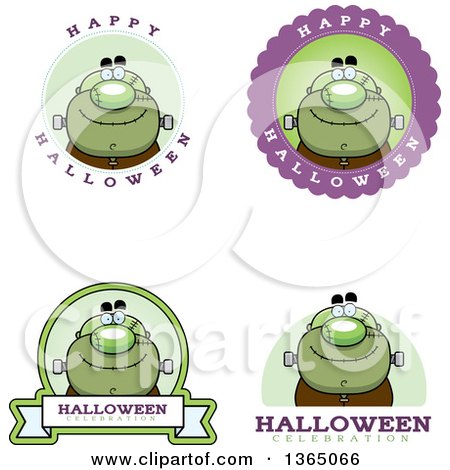 Clipart of Halloween Frankenstein Badges - Royalty Free Vector Illustration by Cory Thoman