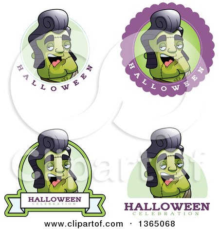 Clipart of Halloween Frankenstein Singer Badges - Royalty Free Vector Illustration by Cory Thoman