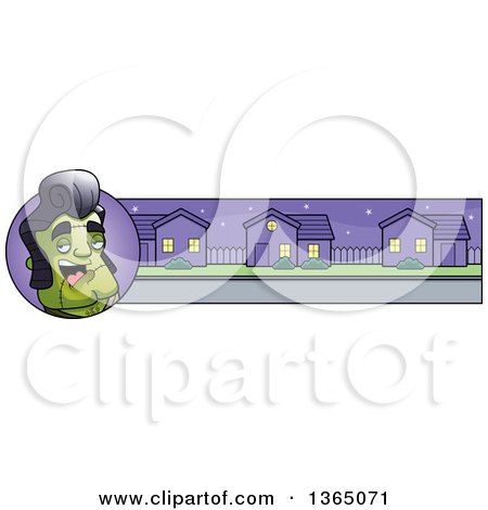 Clipart of a Halloween Frankenstein Singer Banner or Border - Royalty Free Vector Illustration by Cory Thoman