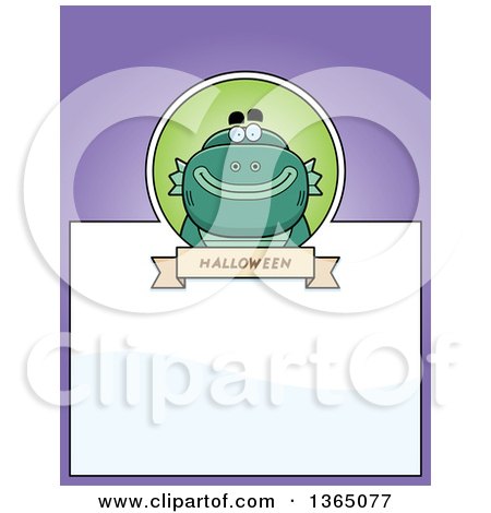 Clipart of a Halloween Swamp Creature Page Design with Text Space on Purple - Royalty Free Vector Illustration by Cory Thoman