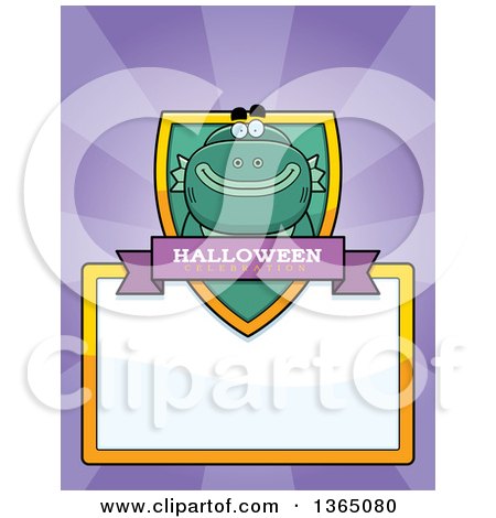 Clipart of a Halloween Swamp Creature Shield over a Blank Sign and Rays - Royalty Free Vector Illustration by Cory Thoman