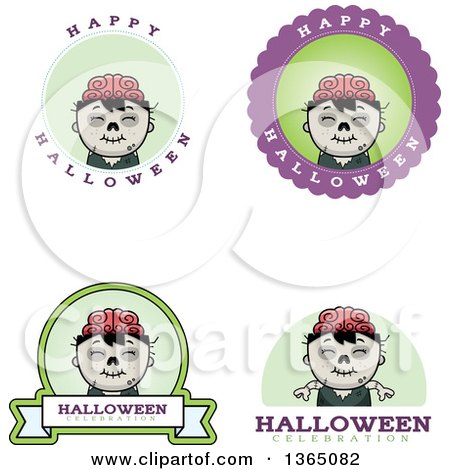 Clipart of Halloween Zombie Boy Badges - Royalty Free Vector Illustration by Cory Thoman