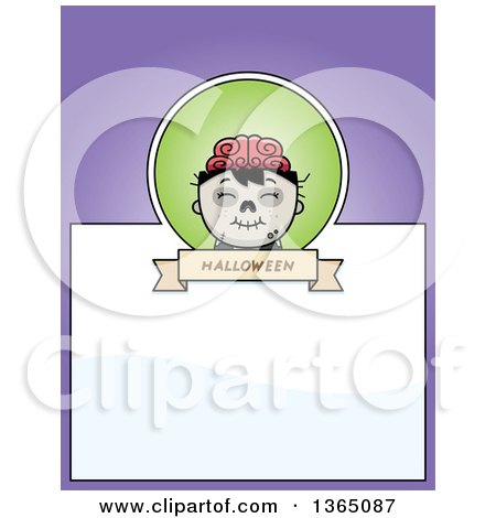 Clipart of a Halloween Zombie Boy Page Design with Text Space on Purple - Royalty Free Vector Illustration by Cory Thoman