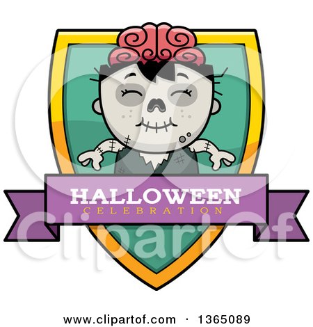 Clipart of a Halloween Zombie Boy Halloween Celebration Shield - Royalty Free Vector Illustration by Cory Thoman
