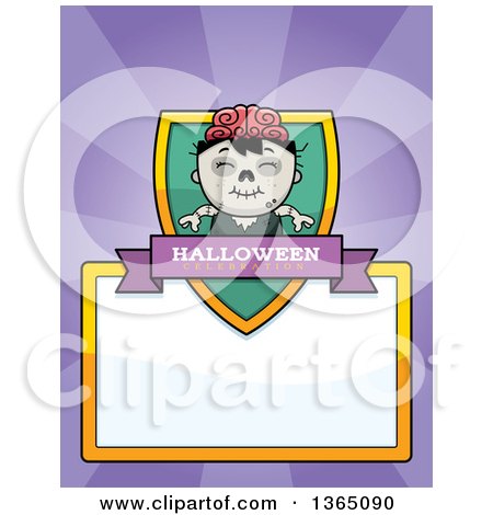 Clipart of a Halloween Zombie Boy Shield over a Blank Sign and Rays - Royalty Free Vector Illustration by Cory Thoman