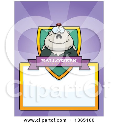 Clipart of a Halloween Zombie Shield over a Blank Sign and Rays - Royalty Free Vector Illustration by Cory Thoman