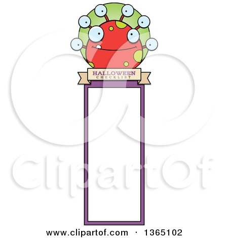 Clipart of a Red and Green Halloween Monster Bookmark - Royalty Free Vector Illustration by Cory Thoman