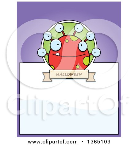 Clipart of a Red Spotted Halloween Monster Page Design with Text Space on Purple - Royalty Free Vector Illustration by Cory Thoman