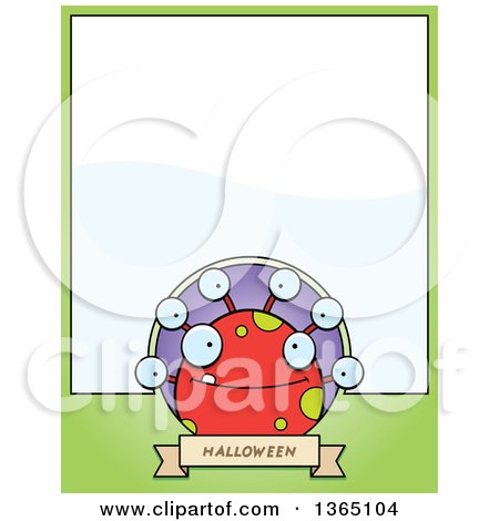 Clipart of a Red Spotted Halloween Monster Page Design with Text Space on Green - Royalty Free Vector Illustration by Cory Thoman