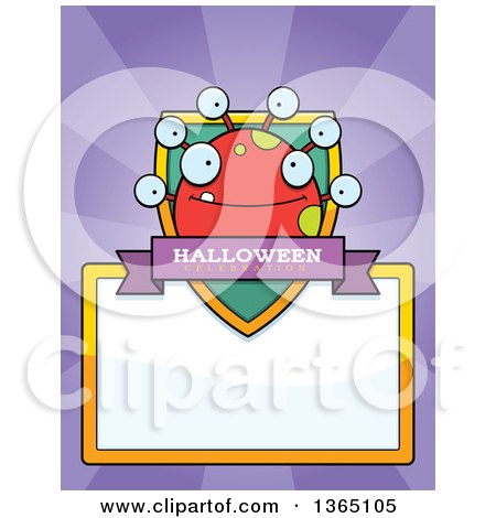 Clipart of a Red Spotted Halloween Monster Shield over a Blank Sign and Rays - Royalty Free Vector Illustration by Cory Thoman