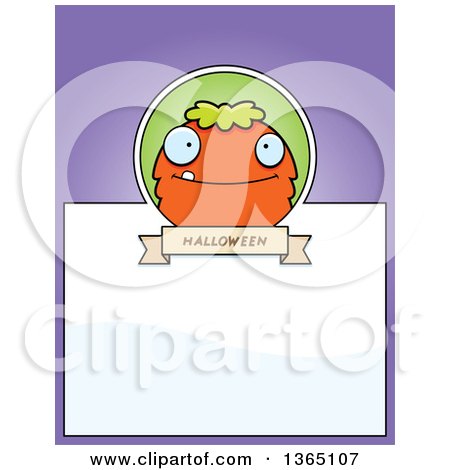 Clipart of a Green and Orange Halloween Monster Page Design with Text Space on Purple - Royalty Free Vector Illustration by Cory Thoman