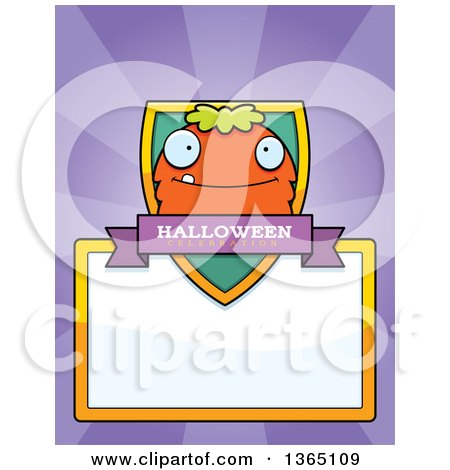 Clipart of a Green and Orange Halloween Monster Shield over a Blank Sign and Rays - Royalty Free Vector Illustration by Cory Thoman