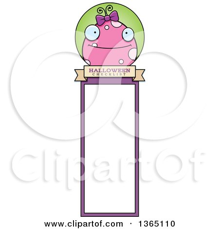Clipart of a Pink Girly Halloween Monster Bookmark - Royalty Free Vector Illustration by Cory Thoman
