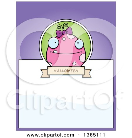 Clipart of a Pink Girly Halloween Monster Page Design with Text Space on Purple - Royalty Free Vector Illustration by Cory Thoman