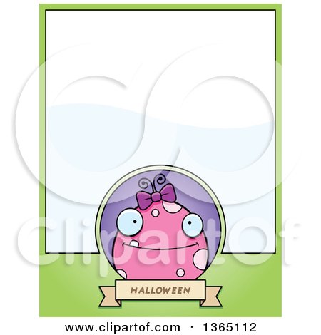 Clipart of a Pink Girly Halloween Monster Page Design with Text Space on Green - Royalty Free Vector Illustration by Cory Thoman