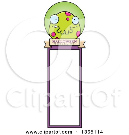 Clipart of a Green Spotted Halloween Monster Bookmark - Royalty Free Vector Illustration by Cory Thoman