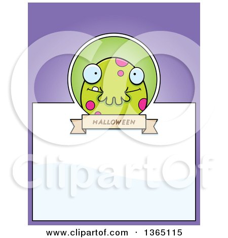 Clipart of a Green Spotted Halloween Monster Page Design with Text Space on Purple - Royalty Free Vector Illustration by Cory Thoman