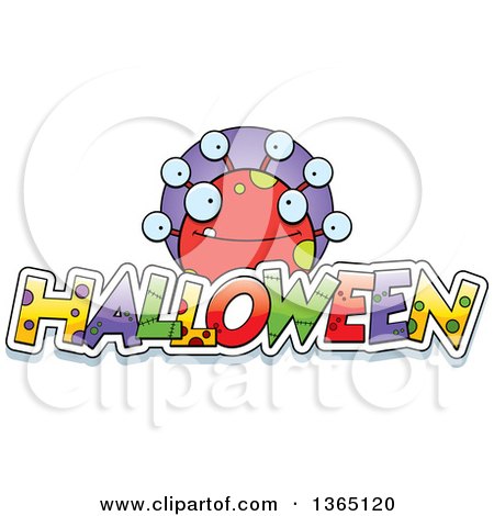 Clipart of a Red Spotted Monster over Halloween Text - Royalty Free Vector Illustration by Cory Thoman